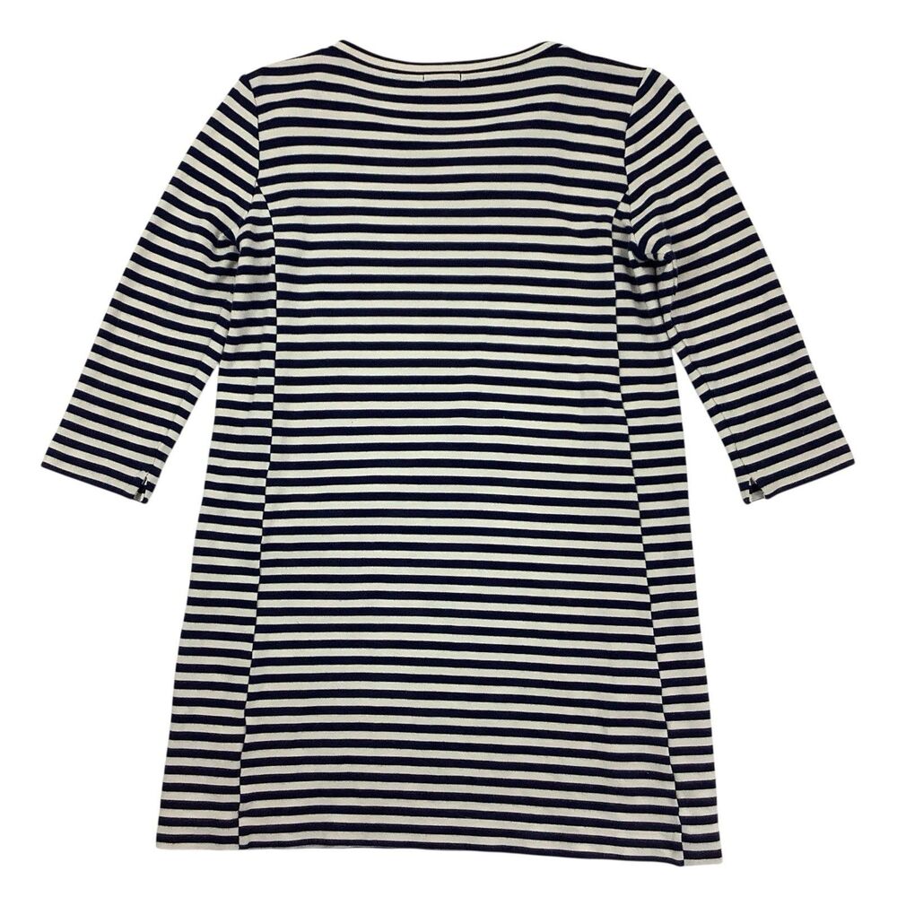 J Crew 3/4 Sleeve Jersey Shif Dress Cream Blue Striped Women XS Nautical Beach - Picture 3 of 10